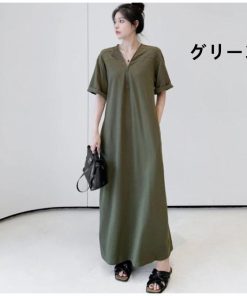 ワンピース レディース 40代 半袖ワンピース 春夏 きれいめ 体型カバー 50代 着痩せ マキシ丈ワンピース 黒 30代